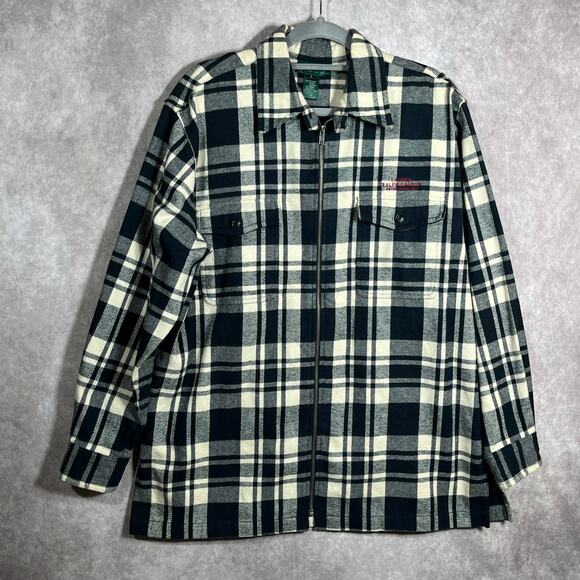 Lauren Ralph Lauren Shirt Jacket Mens Large Gray Plaid Zip‎ Up Shacket Outdoors - Picture 1 of 9